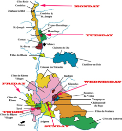 map of the Rh&ocirc;ne Valley wine region