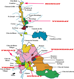 map of the Rhone Valley wine region